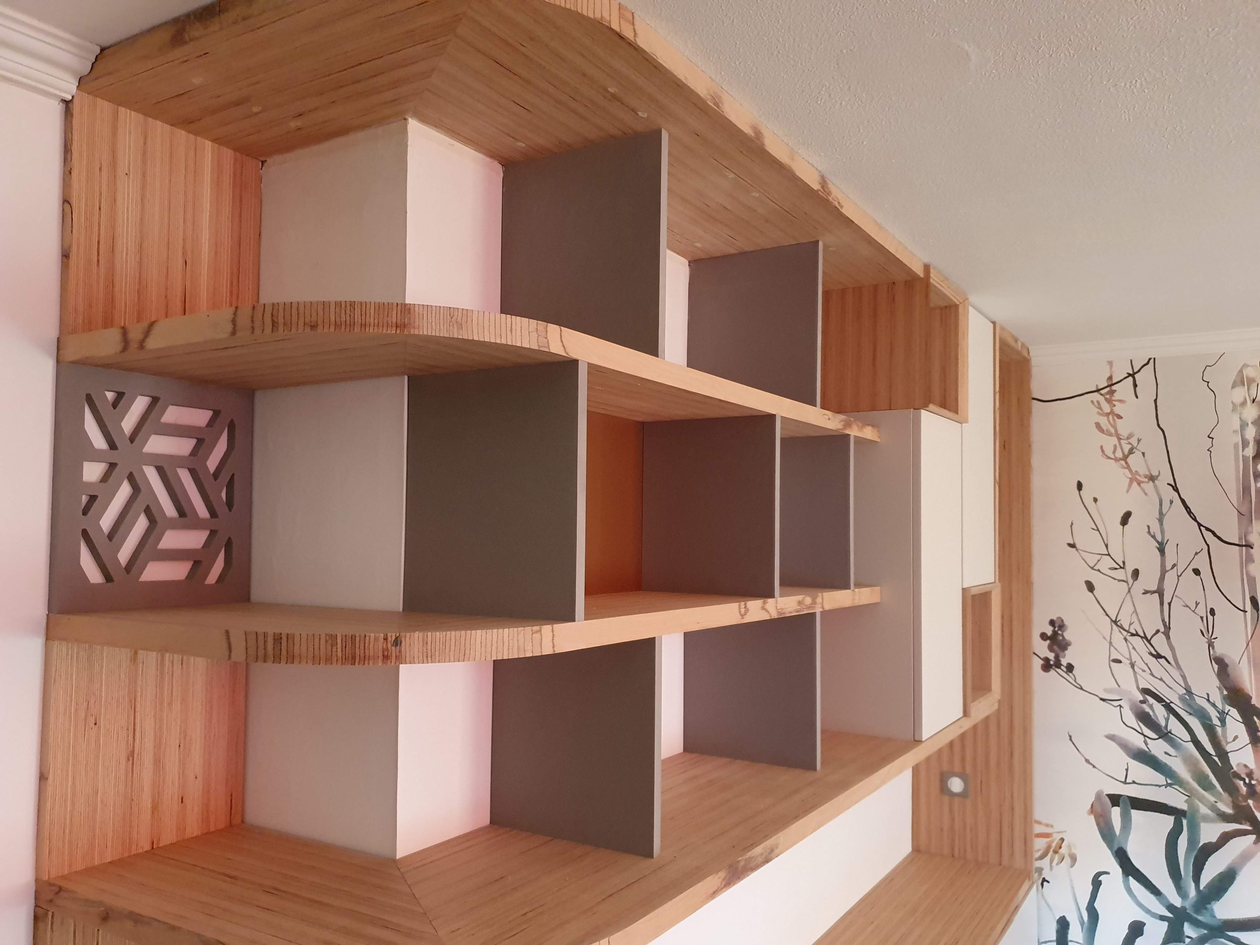 Bibliotheque Baubuche Valchromat Dibond Cuivre — Creabais, mobilier sur-mesure